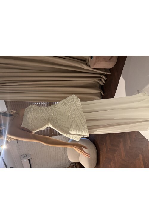 Straplez Transparan Şifon Uzun Elbise