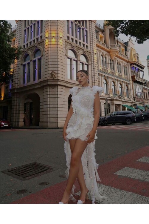 Tığ İşi Dantel Fırfırlı Elbise