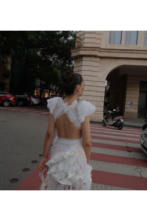 Tığ İşi Dantel Fırfırlı Elbise